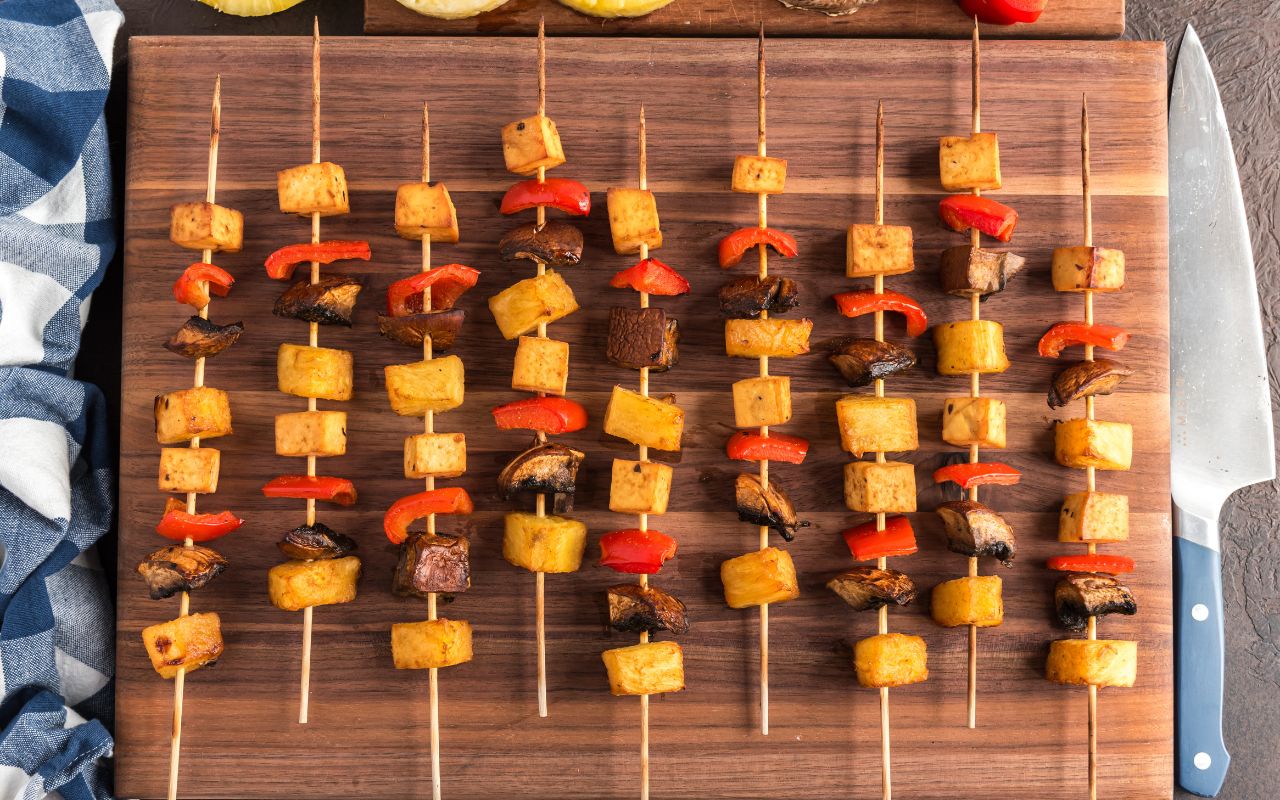 Sweet and Smoky Tofu, Vegetable, and Pineapple Skewers