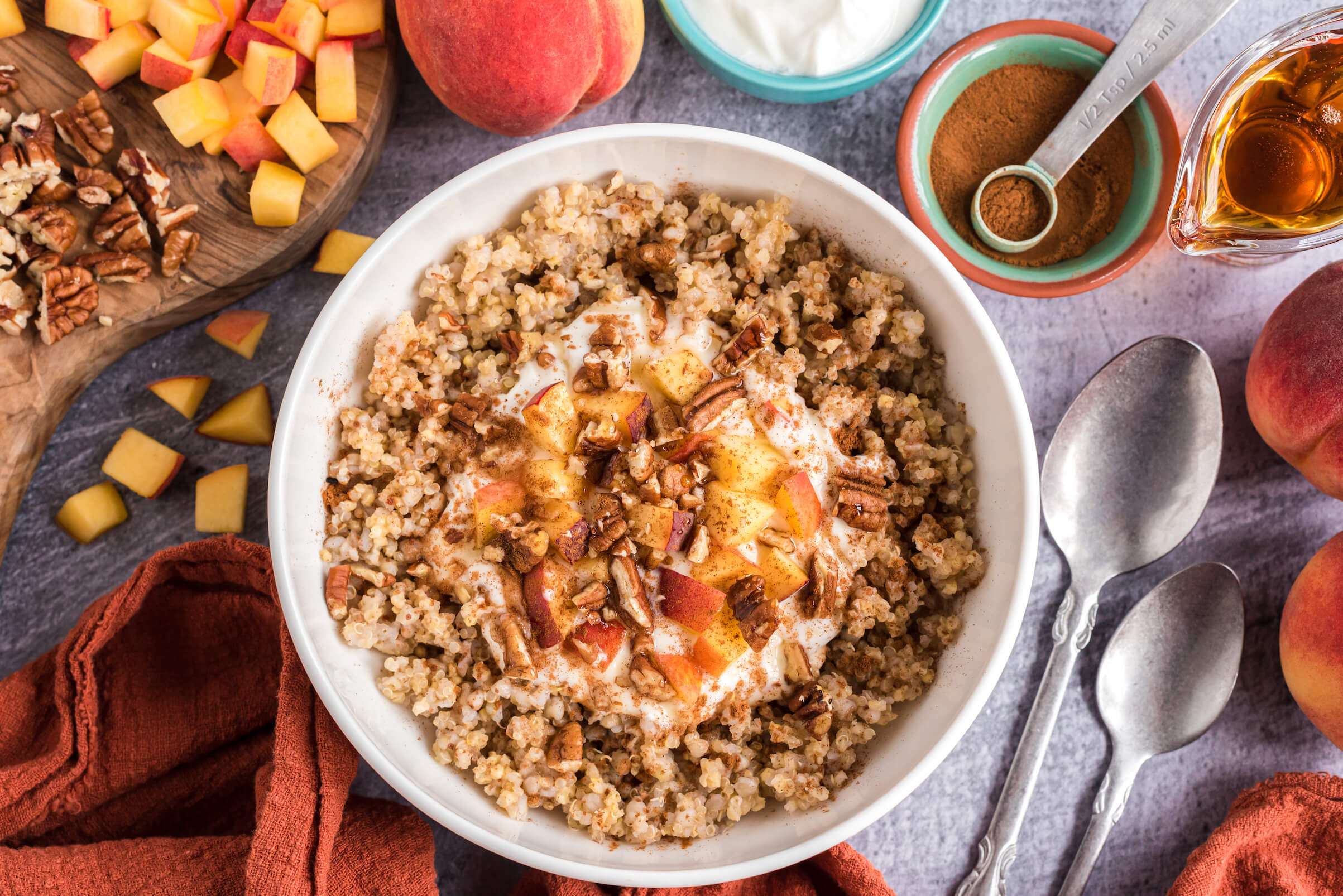 Three Grain Peaches and Cream Breakfast Bowl